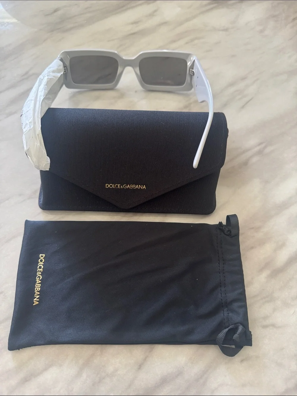 Dolce & Gabbana White Crystal-Embellished Rectangle Sunglasses